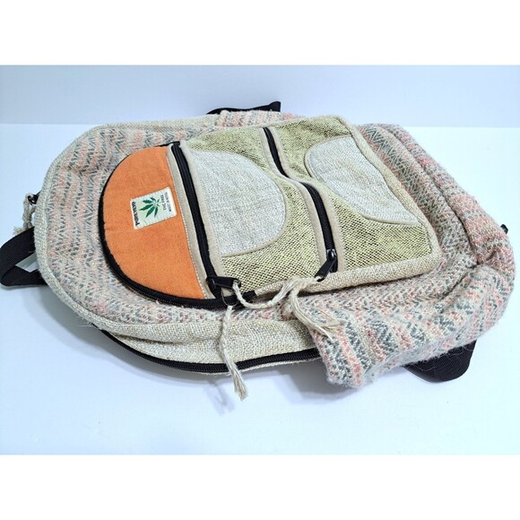 Himalayan Hemp THC Free Multi Color Handmade Backpack Nepal Pink Green Orange - Picture 2 of 10